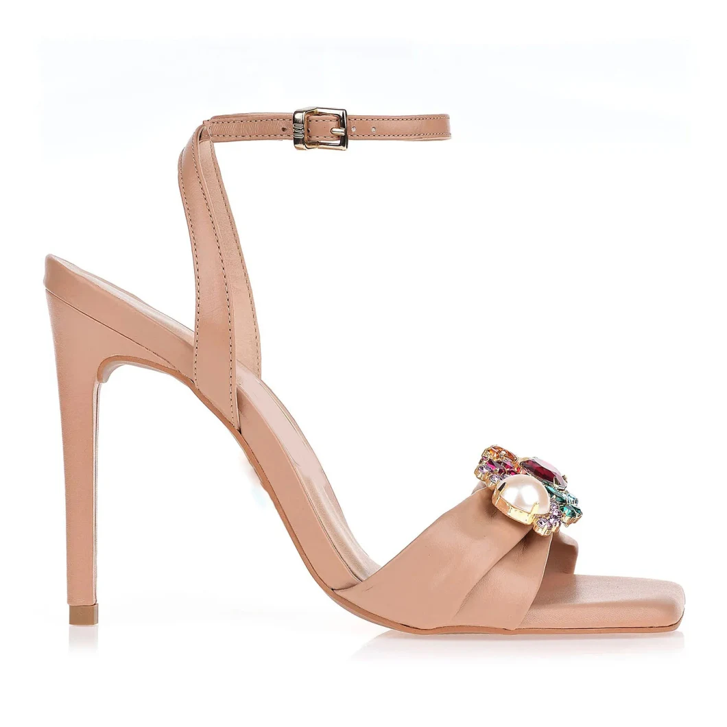 2023 African Hot Sale Heeled Sandals Summer Hot Pink Satin Diamond Ladies Shoes Party Sandals