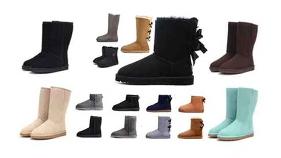 Ventas al por mayor de nieve caliente tobillo personalizado OEM nieve botas de cuero furry botas para mujeres de pieles de mujeres