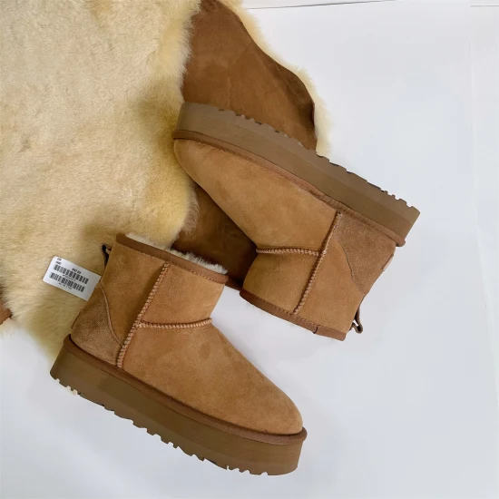 Nuevas botas de nieve de piel de oveja a la moda para mujer, minibotas informales cálidas cortas con forro de piel de lana Natural, botines