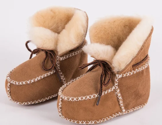 Zapatos de bebé de piel de cordero supersuave, lana natural genuina para niños pequeños