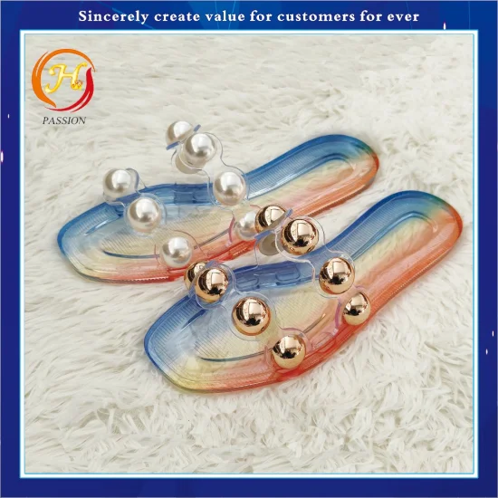 Cómodo bonito lujo coreano colorido arco plano claro jalea señoras zapatos mujer sandalia