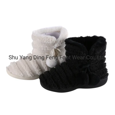 Lana de algodón cómoda a rayas con bola de lana Botas inferiores gruesas Zapatos antideslizantes