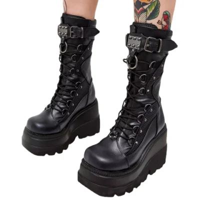 Botas de zapatos de plataforma gótica de color negro personalizado para mujeres góticas