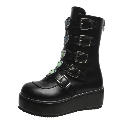 Botas de zapatos de plataforma gótica de color negro personalizado para mujeres góticas