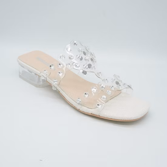 Shiny Mini Rhinestones Upper High Heel Square Toe Ladies Sandalia Mujer Zapatos